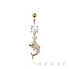 316L SURGICAL STEEL DOLPHIN DANGLE CZ BELLY BUTTON NAVEL RING 